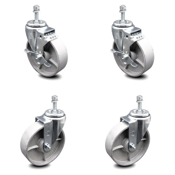 Service Caster 5 Inch Semi Steel Wheel Swivel 3/8 Inch Threaded Stem Caster Brake SCC, 2PK SCC-TS20S514-SSS-381615-2-TLB-2 - main